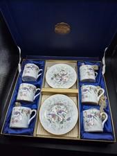 Coalport Paradise Set Of Six Demitasse Coffee Can Cups & Saucers Boxed