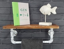 Industrial Pipe Shabby Chic Bathroom Towel Rail, Rustic Light Oak Wooden Shelf