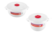 Plastic Microwave Heating Food Pot Bowl Round Container Vented Clear Lid 1.5L 2L