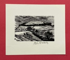 Original wood engraving by Peter Reddick, Cadbury Castle, Somerset