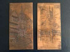 Set Of 2 Antique / Vintage Engraving / Etching Copper Printing Plates