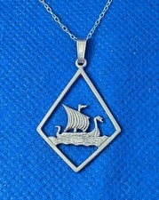 Vintage Shetland Silver Scottish Silver Viking Ship Pendant & Chain