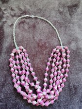 Teng Yue Six Strand Pink Rolled Paper Bead Necklace Costume Jewellery