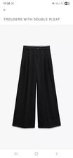 Zara Black Pleated Wide Leg Flowy Trousers Size L