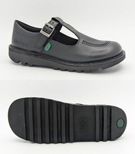 Girls KICKERS Black Leather T-Bar School Shoes New Youth Womens Casual Size 3-6