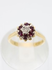 Vintage 18ct Yellow Gold Natural Diamond & Ruby Cluster Ladies Women Ring Size K