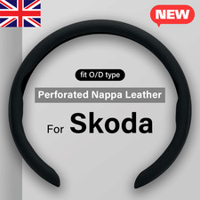 For Skoda Steering Wheel Cover Nappa Leather Non-Slip Clip on Breathable 15 inch
