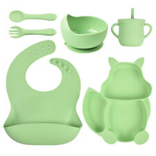 Baby Feeding Set – Silicone Plate, Bowl, Bib, Spoon, Fork & Cup for Weaning