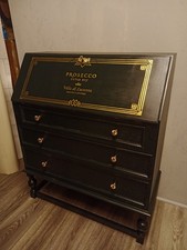Stunning Bureau Workstation Solid Oak. Writing Desk with 3 Drawers. Satin Black.