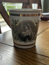 RARE ANTIQUE 1837 - 1897 ENAMEL QUEEN VICTORIA BW DIAMOND JUBILEE BEAKER CUP