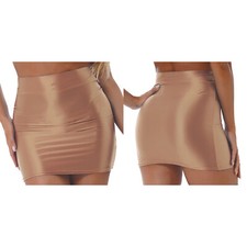 UK Sexy Women Shiny Glossy Pencil Skirt Stretch Solid Color Bodycon Miniskirts 