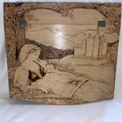Pyrography wood box lifted - box, lid