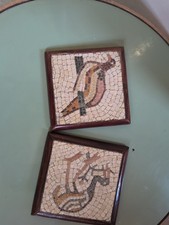 Two Midcentry Tiles Framed Wall Plaque Mosaics Art