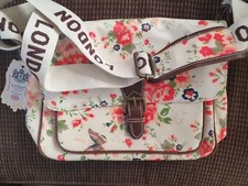 LYDC Cream Floral Oilcloth Satchel Handbag Cross Body, Shoulder
