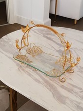 Gold metal and glass, fruit display / serving platter