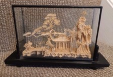 Vintage chinese "San You" cork Art Diorama / Sculpture 25 cm long x  15 cm tall
