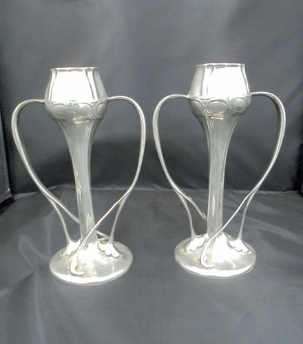 Pair pewter tulip vases - pair, style