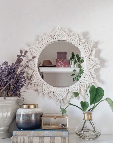 Macrame hanging wall - hanging, mirror