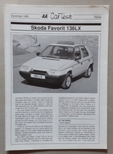Skoda Favorit 136LX AA Car Test Brochure 1989
