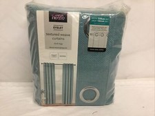 Textured Weave Eyelet Lined Curtains 90"X 72"each Curtain In Duck Egg RRP£48 NEW