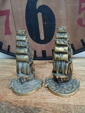 Pair Of Vitage Cast Metal Bookends Doorstop Ships