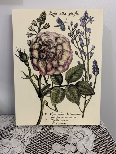 Floral wood block sign - wood,