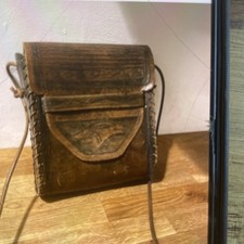 Vintage brown leather tooled - leather,
