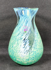 Caithness~Pear Shaped Small Vase~Clear Glass with White/Green Flecking~Ht 11.5cm