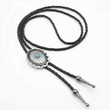 Black  Bolo Tie with Polished  Alloy Pendant and Blue Stone Cowboy Style Necktie