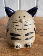 Stephen & Sandra Smith Ceramics Studio Pottery Cat Blue Beige Money Box 3”