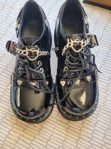 New goth emo black patent - black,