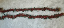 2  X 76 inches 183 cm Red Foil Tinsel Green Holly Leaves Christmas Tree Garlands