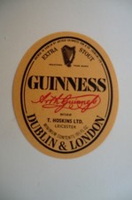 MINT GUINNESS EXTRA STOUT BOTTLED BY HOSKINS LEICESTER BREWERY BEER BOTTLE LABEL