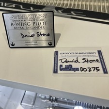 David Stone signed Plaque with stand ROTJ for RS prop masters B wing Helmet