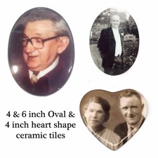 Heart & Oval Shape Ceramic Memorial Tile Plaque for Grave Headstone Pot -Any Pic