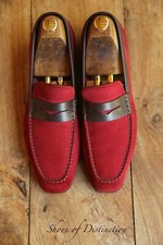 Louis Vuitton Red Suede Brown Leather Bit Shoes Loafers Mens UK 7 EU 41 US 8