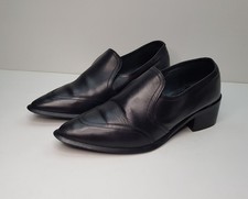 TED & MUFFY SIZE 4UK EUR37 WOMENS BLACK LEATHER LOW BLOCK HEELED LOAFER SHOES