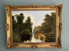 Original Vintage Oil Painting Peter Snell (b.1935) Woodland River Landscape