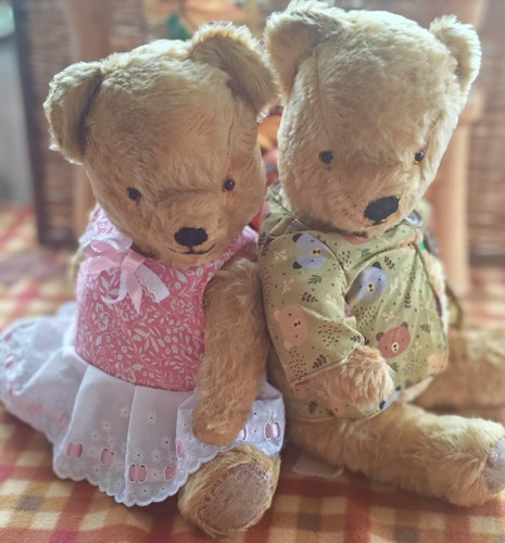 Old vintage teddy bear - bear, twins