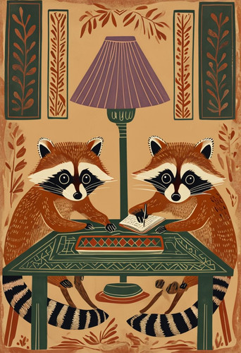 Large size folk - art, raccoons