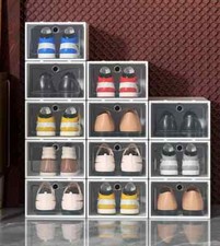 21x White Plastic Shoe Storage Boxes Drawer Stackable Foldable Durable Organiser