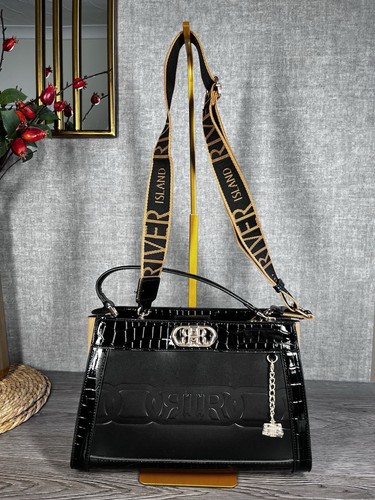 River island black patent croc - river,