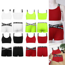 UK Kids Girls Active Shorts Set Breathable Crop Top With Shorts Shoulder Straps