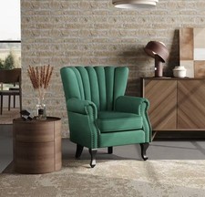 Green Velvet Channel Armchair – Occasional Chair Sofa for Living Room & Study