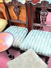 PAIR ANTIQUE VICTORIAN ROSEWOOD ORNATE CARVED SALON CHAIRS+WINE TABLE+Stool-FREE