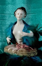 Large 7” Antique German Porcelain Volkstedt Rudolstadt Half Doll Pin Cushion