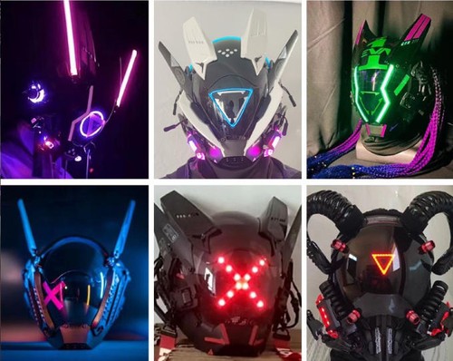 Cyberpunk helmet mask glowing - mask,