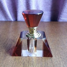 Art Deco 1960s Amber Toned to Clear Art Glass Perfume Bottle with Stopper