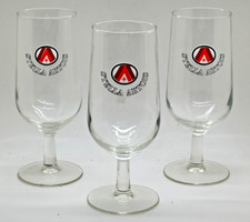 SET OF THREE VINTAGE STELLA ARTOIS LAGER STEMMED GLASSES - PUB BAR HOME BEER