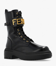 Fendi - Fendigraphy Boots - Biker Black Leather Gold Logo UK7 / EU40 /US10
